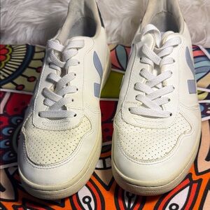 Veja White Leather Low-Top Sneakers with Light Gray V Logo